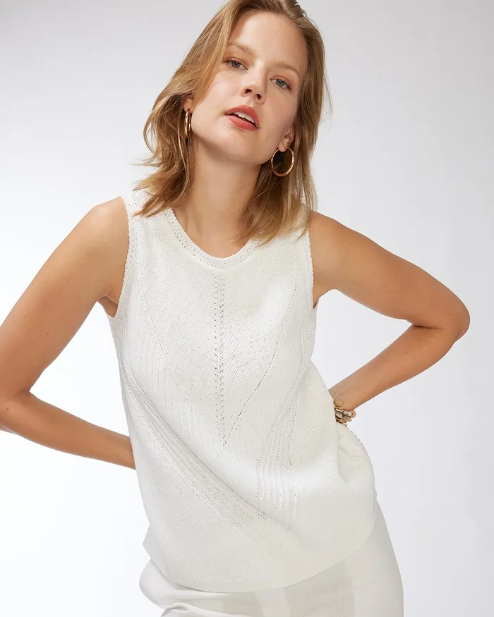 Chico039s Stitch Detail Tank Alabaster Women Sweaters