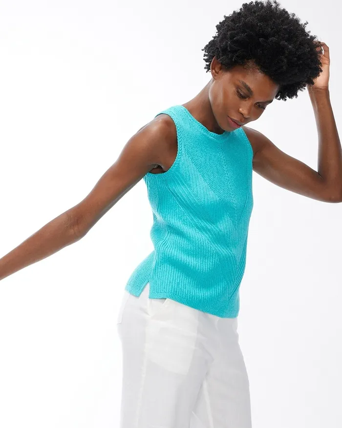 Chico039s Stitch Detail Tank Alabaster Women Sweaters