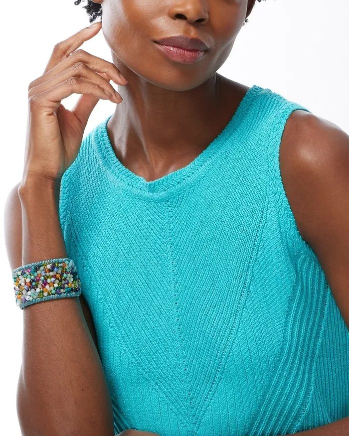 Chico039s Stitch Detail Tank Alabaster Women Sweaters
