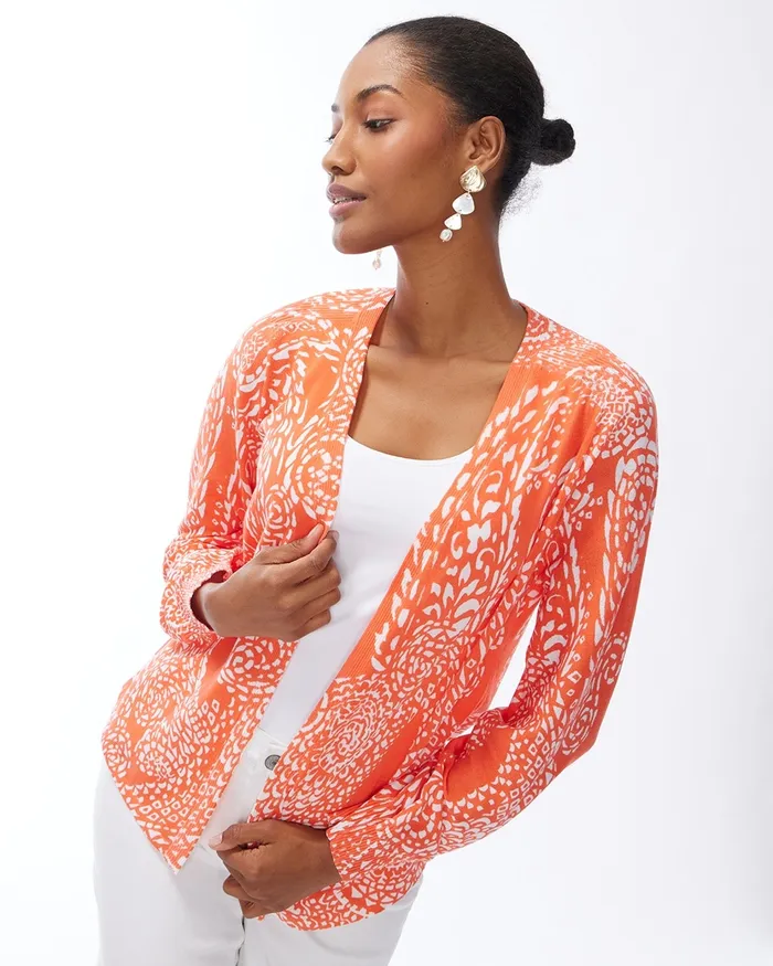 Chico039s Summer Romance Mosaic Cardigan Orange Blossom Women Sweaters