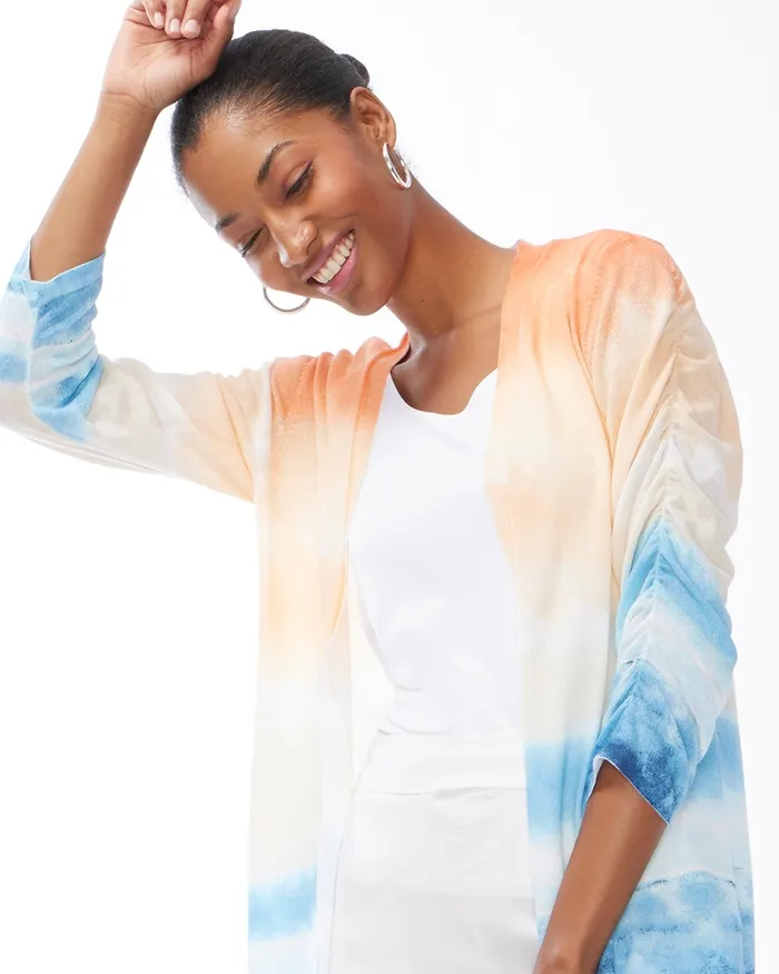 Chico039s Summer Romance TieDye Cardigan Classic Navy Women Sweaters