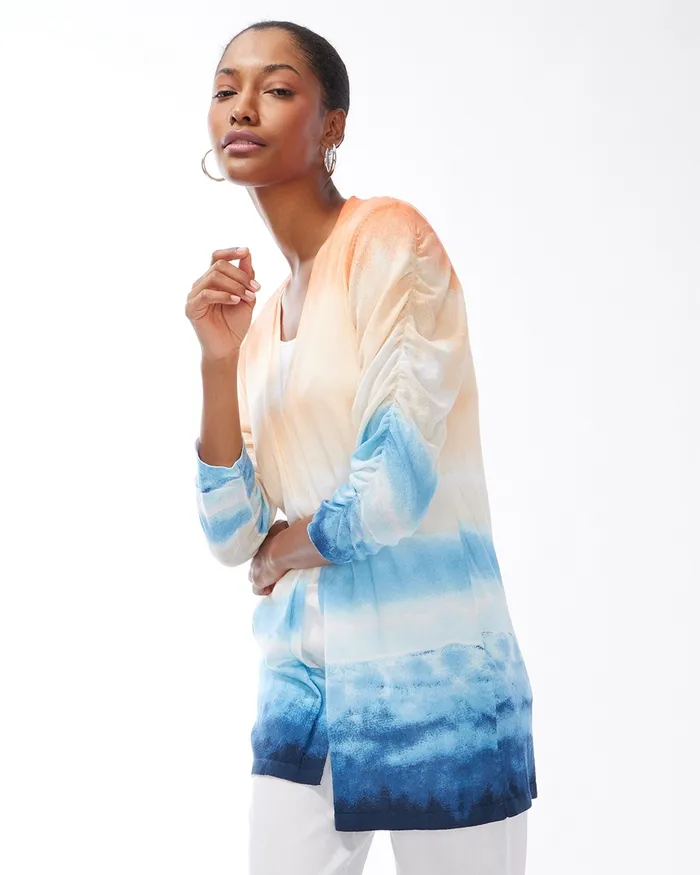 Chico039s Summer Romance TieDye Cardigan Classic Navy Women Sweaters