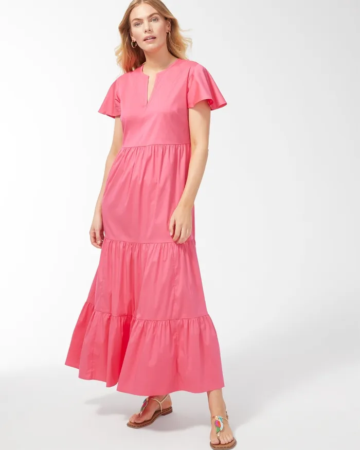 Chico039s Tiered Maxi Dress Strawberry Margarita Women Dresses and Skirts