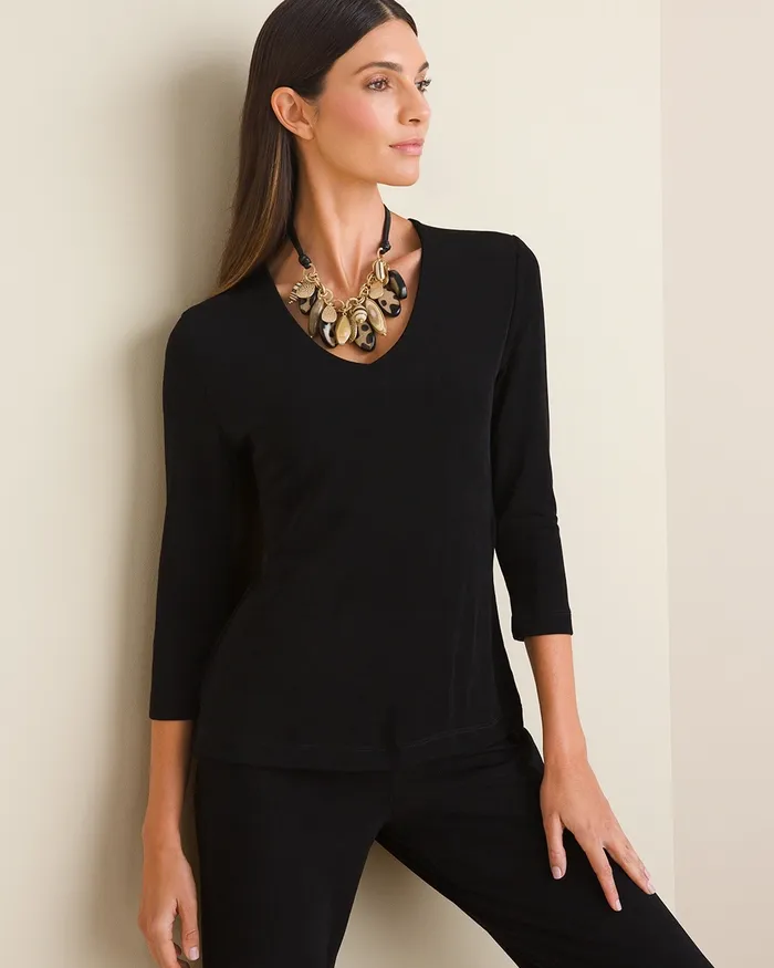Chico039s Travelers Crystal VNeck Top Black Women Tops