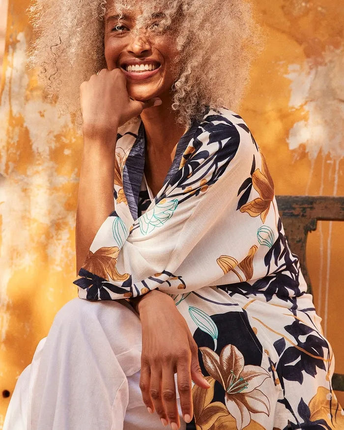 Chico039s Tropical Print Ruana Classic Navy Women Tops