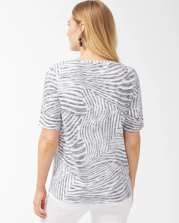Chico039s Zebra Button Detail Cotton Slub Tee Black Women Tees