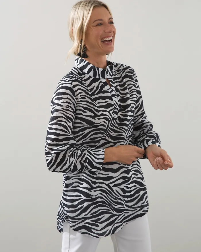 Chico039s Zebra Stripes Shirt BlackWhite Women Tops