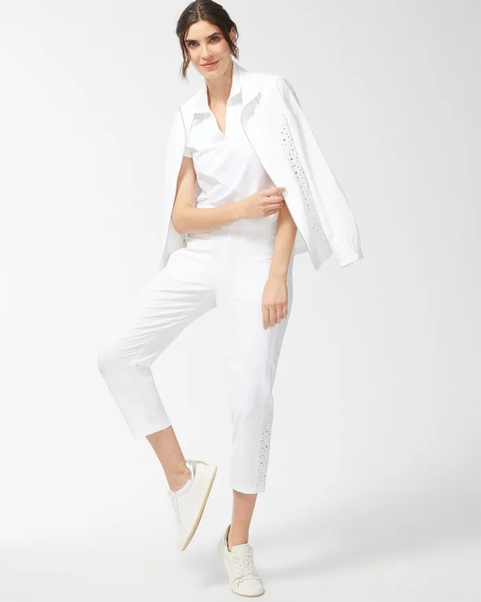 Chico039s Zenergy Neema White Eyelet Crops Alabaster Women Matching Sets