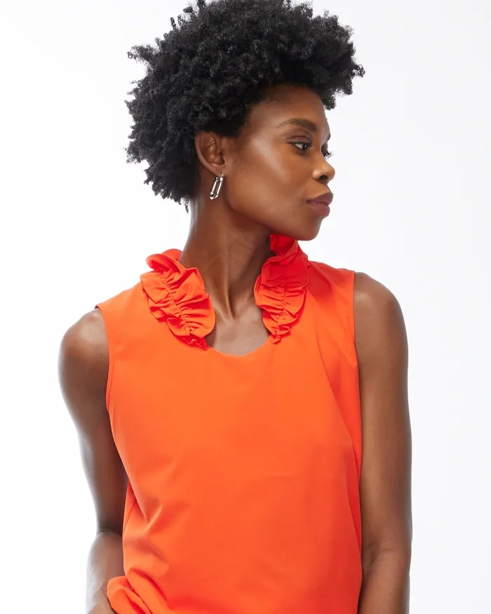 Chico039s Zenergy Ruffle Neck Tank Red Lacquer Women Tees