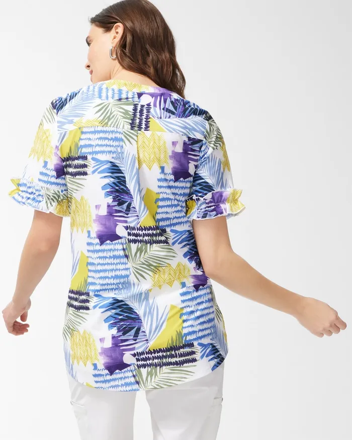 Chico039s Zenergy UPF Neema Coastal Ruffle Sleeve Top Amparo Blue Women Activewear