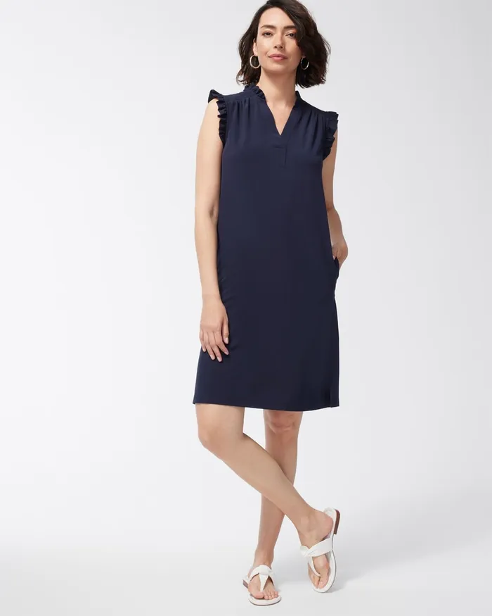 Chico039s Zenergy UPF Neema Smocked Dress Classic Navy Women Dresses and Skirts