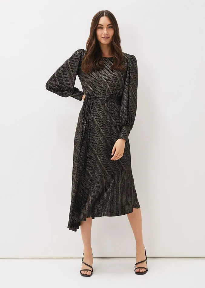 Clairette Asymmetric Sparkle Dress Black Women Phase Eight Dresses