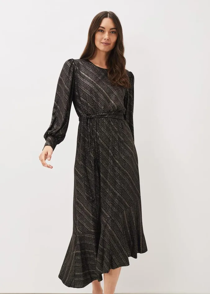 Clairette Asymmetric Sparkle Dress Black Women Phase Eight Dresses