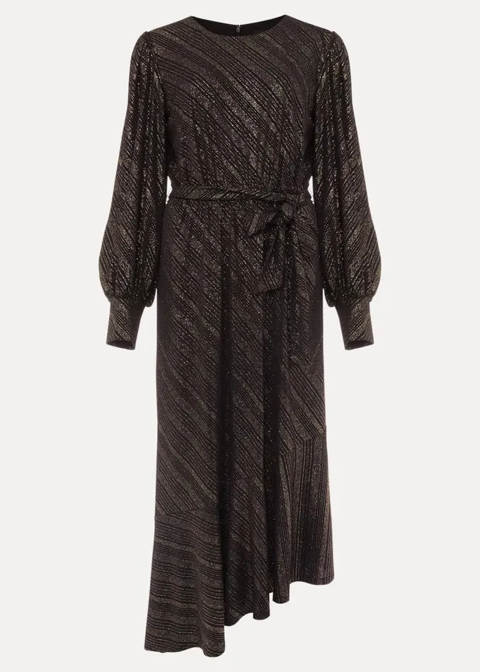 Clairette Asymmetric Sparkle Dress Black Women Phase Eight Dresses