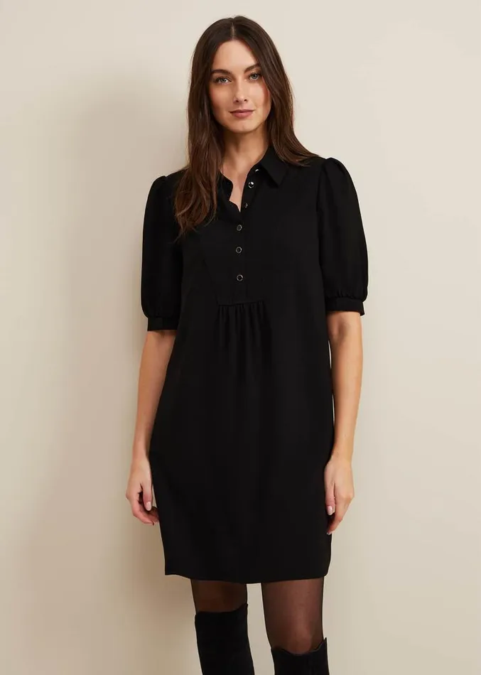 Claudia Button Swing Mini Dress Black Women Phase Eight Dresses
