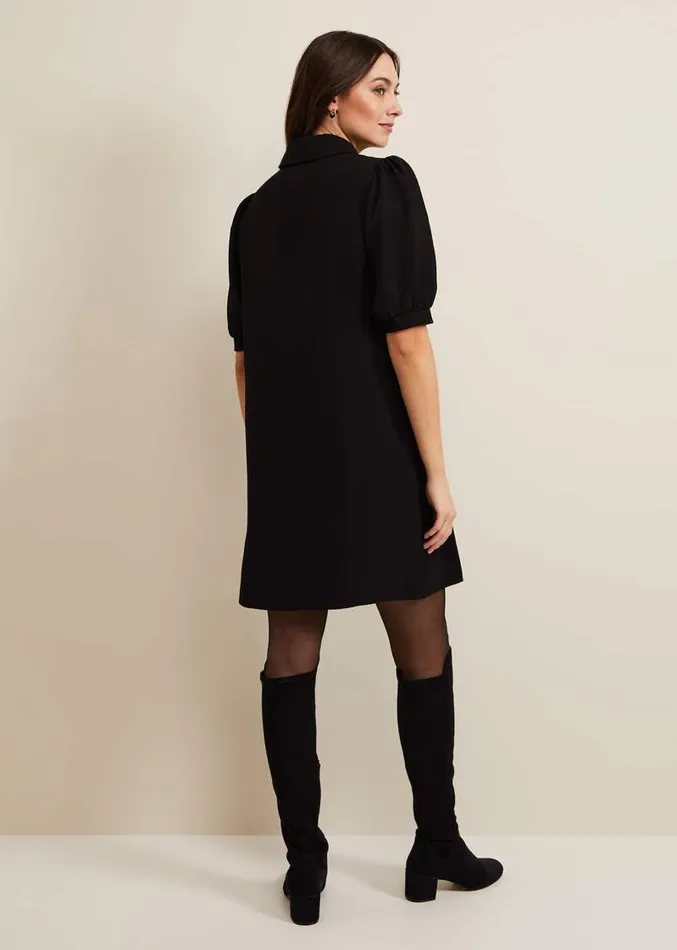Claudia Button Swing Mini Dress Black Women Phase Eight Dresses