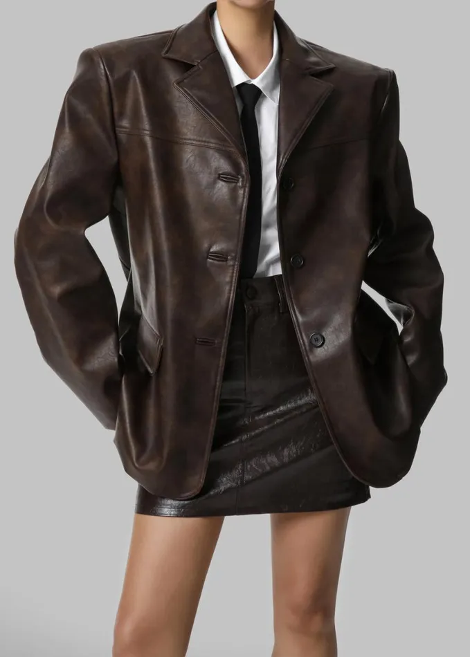 Clothing Women The Frankie Shop Alessandra Faux Leather Blazer 8211 Brown