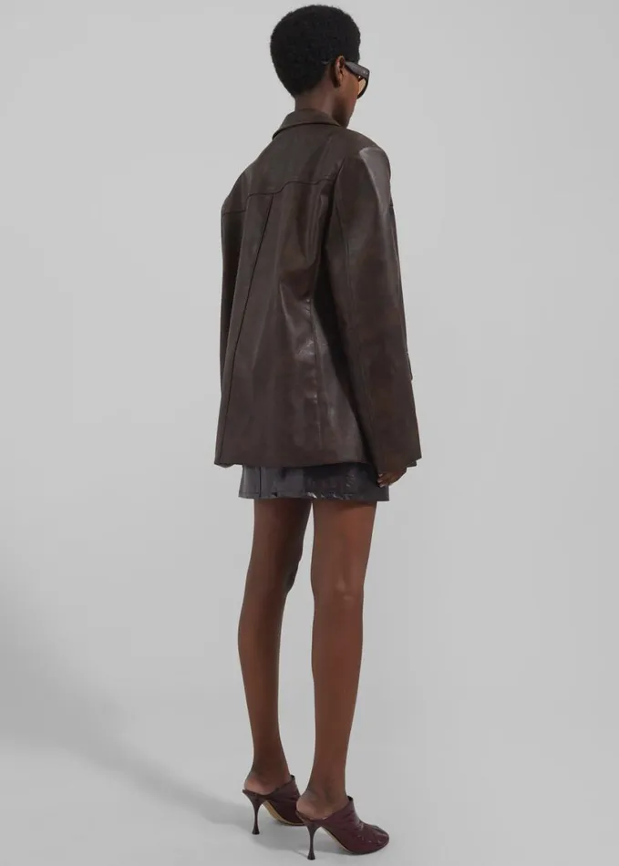 Clothing Women The Frankie Shop Alessandra Faux Leather Blazer 8211 Brown