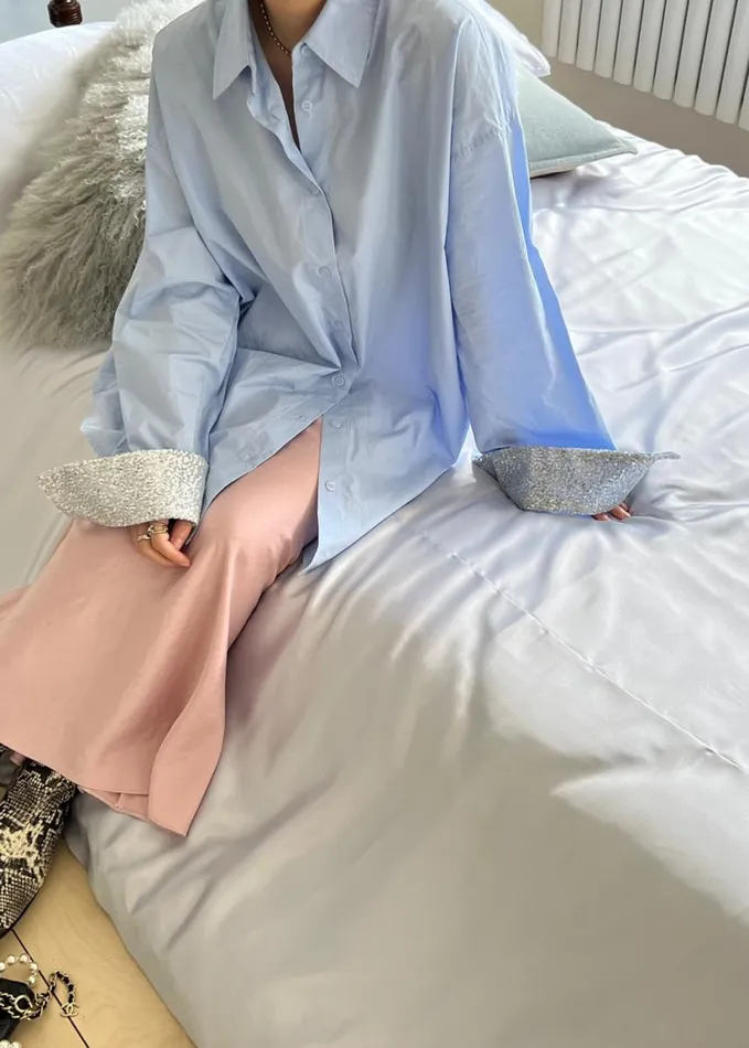 Clothing Women The Frankie Shop Aniston Button Up Shirt 8211 Sky
