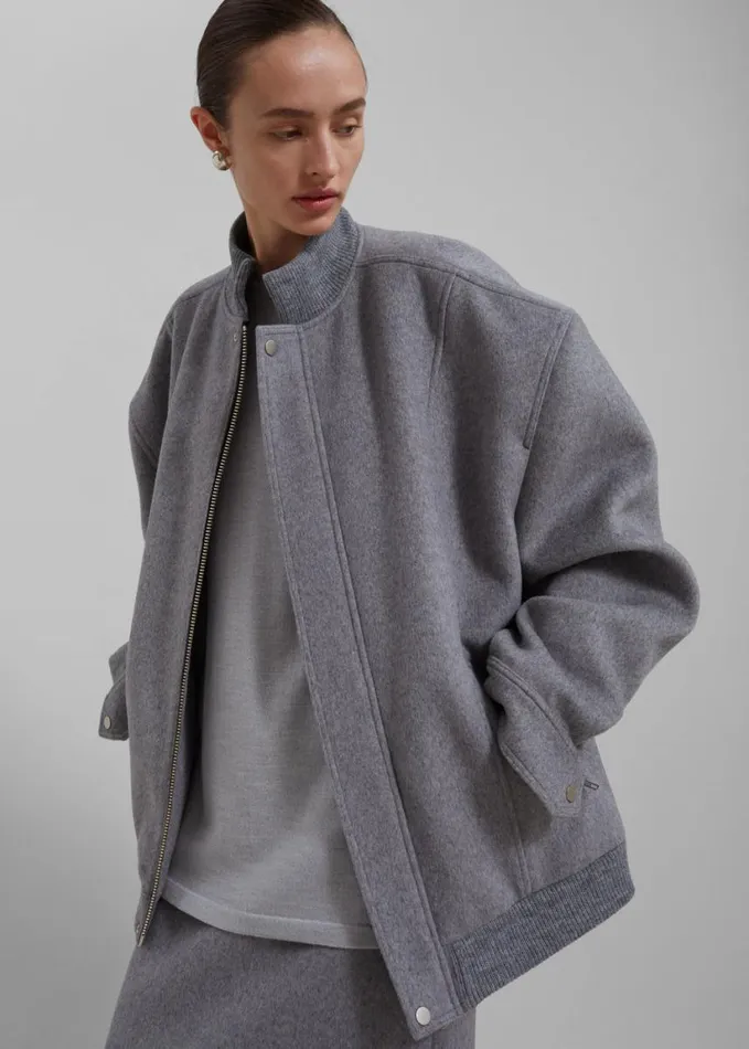Clothing Women The Frankie Shop Arley Oversized Bomber 8211 Light Grey