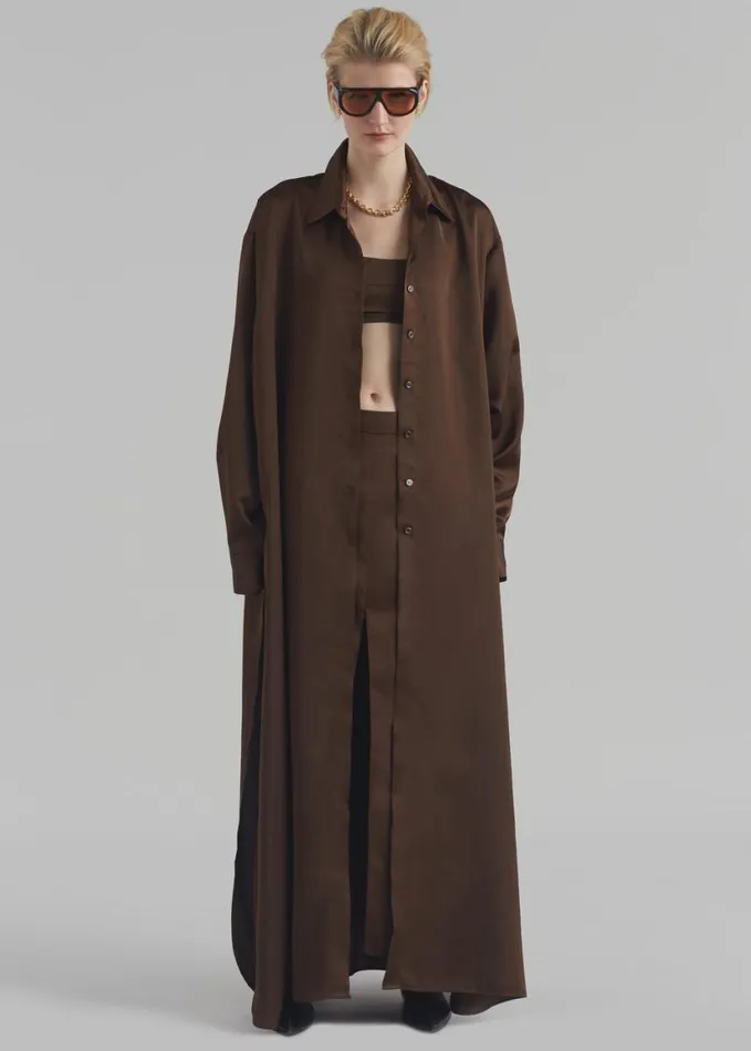 Clothing Women The Frankie Shop Avery Satin Shirt Dress 8211 Brown