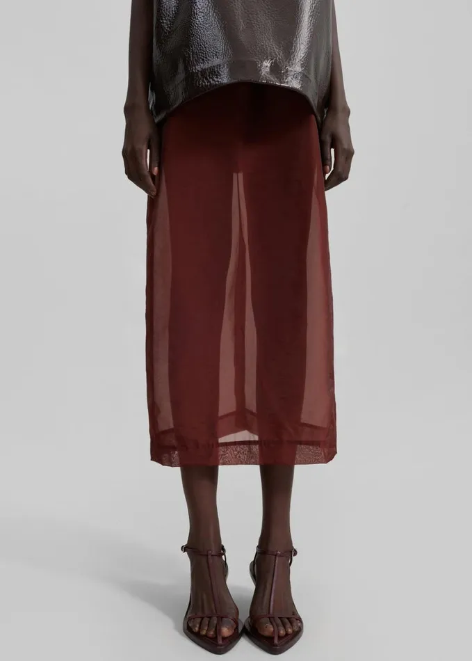 Clothing Women The Frankie Shop Calliope Semi Sheer Midi Skirt 8211 Burgundy