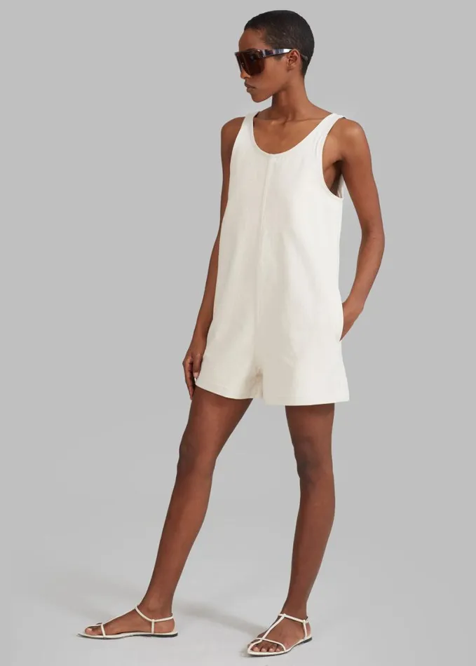 Clothing Women The Frankie Shop Claris Twill Romper 8211 Cream