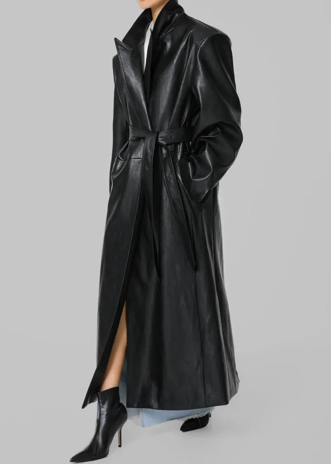Clothing Women The Frankie Shop Connie Faux Leather Belted Trench Coat 8211 Black