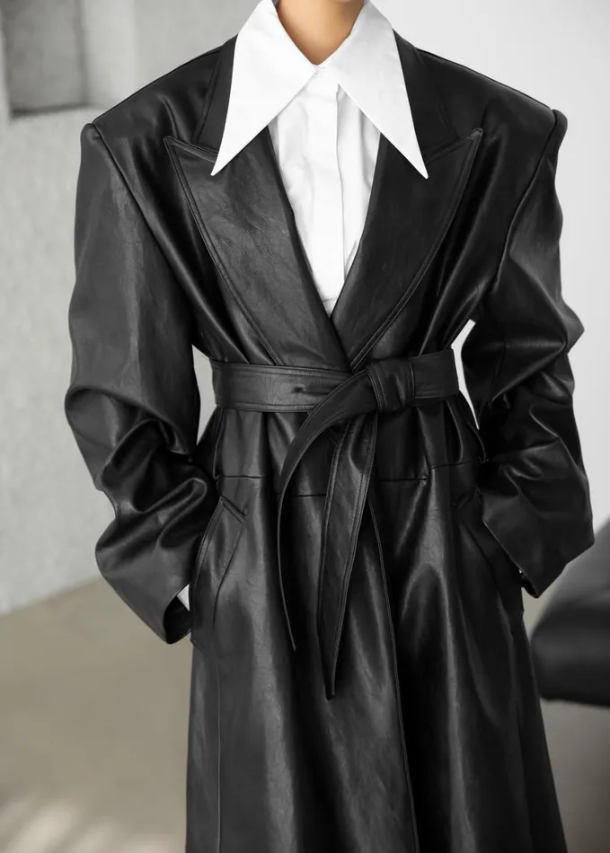 Clothing Women The Frankie Shop Connie Faux Leather Belted Trench Coat 8211 Black
