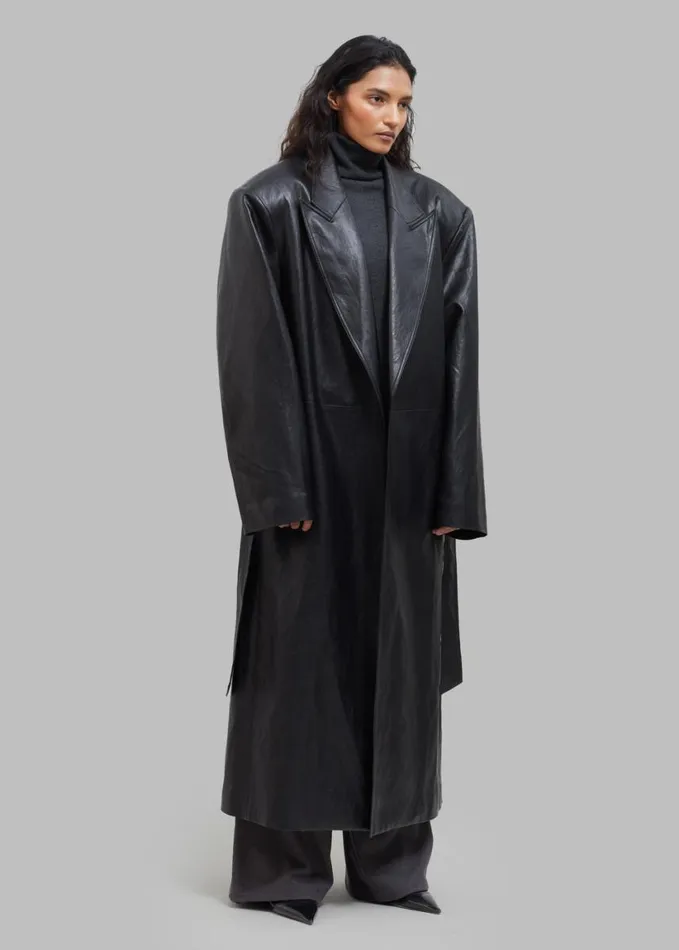 Clothing Women The Frankie Shop Connie Faux Leather Belted Trench Coat 8211 Black