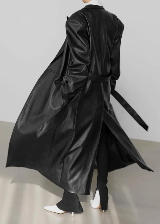 Clothing Women The Frankie Shop Connie Faux Leather Belted Trench Coat 8211 Black