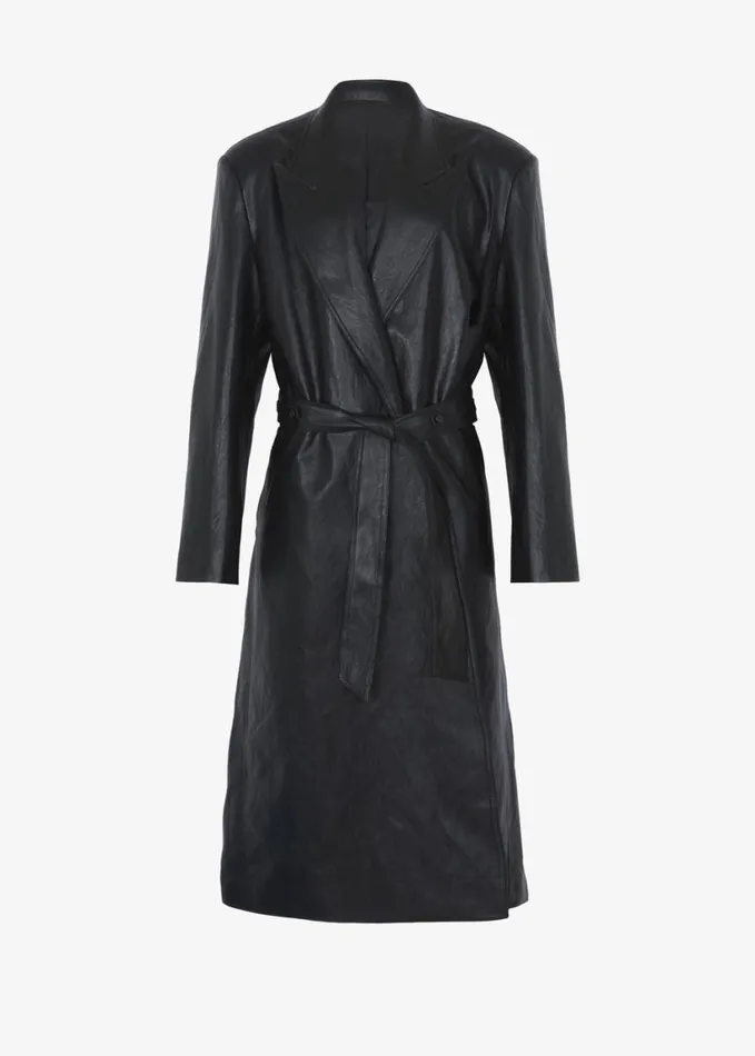 Clothing Women The Frankie Shop Connie Faux Leather Belted Trench Coat 8211 Black