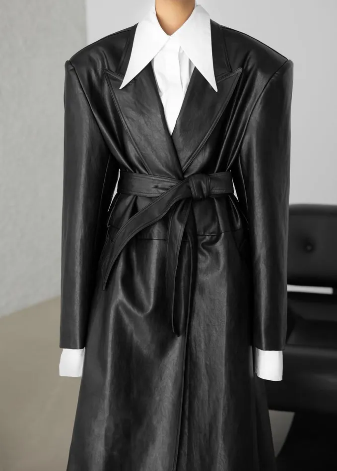 Clothing Women The Frankie Shop Connie Faux Leather Belted Trench Coat 8211 Black