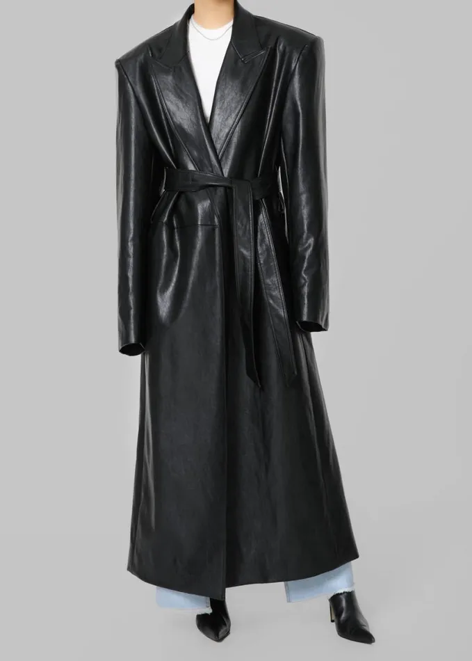 Clothing Women The Frankie Shop Connie Faux Leather Belted Trench Coat 8211 Black