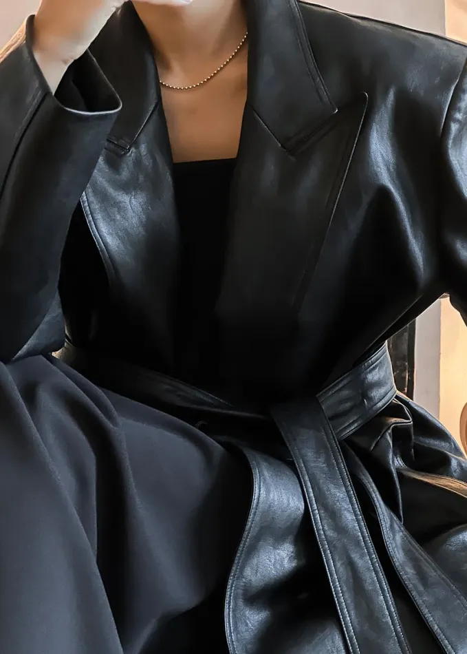 Clothing Women The Frankie Shop Connie Faux Leather Belted Trench Coat 8211 Black