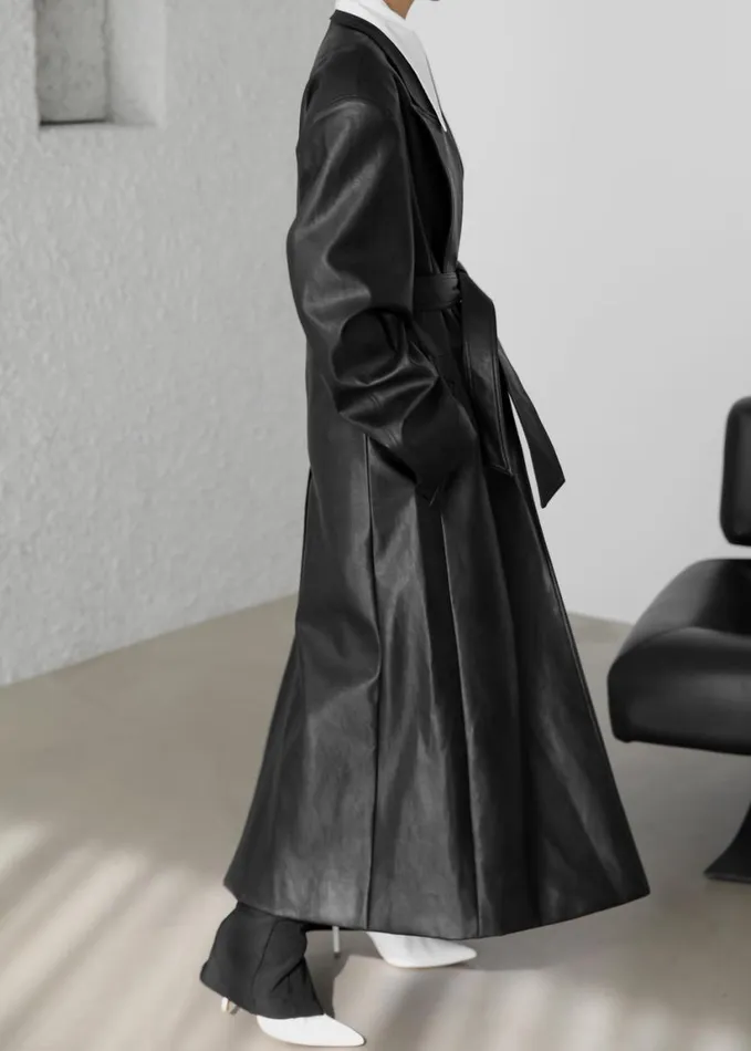Clothing Women The Frankie Shop Connie Faux Leather Belted Trench Coat 8211 Black