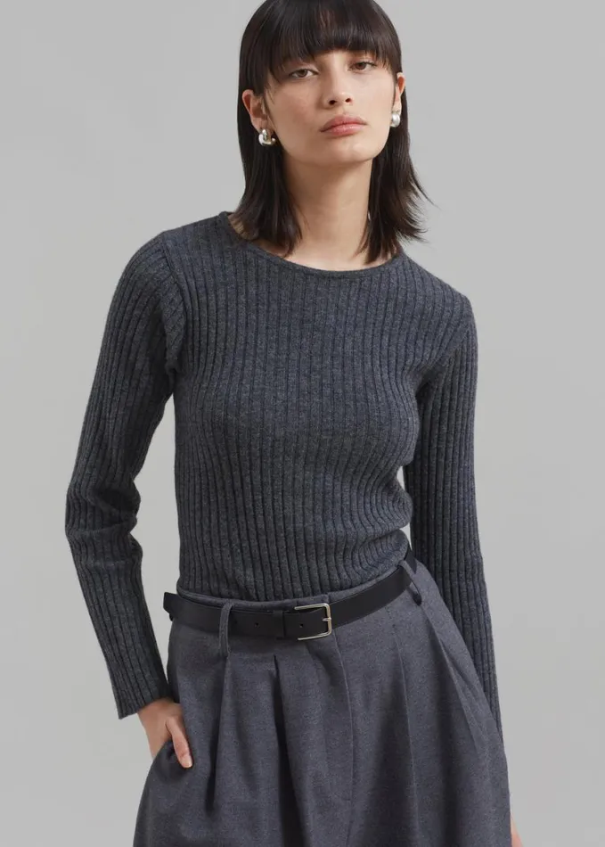 Clothing Women The Frankie Shop Cora Ribbed Sweater 8211 Charcoal