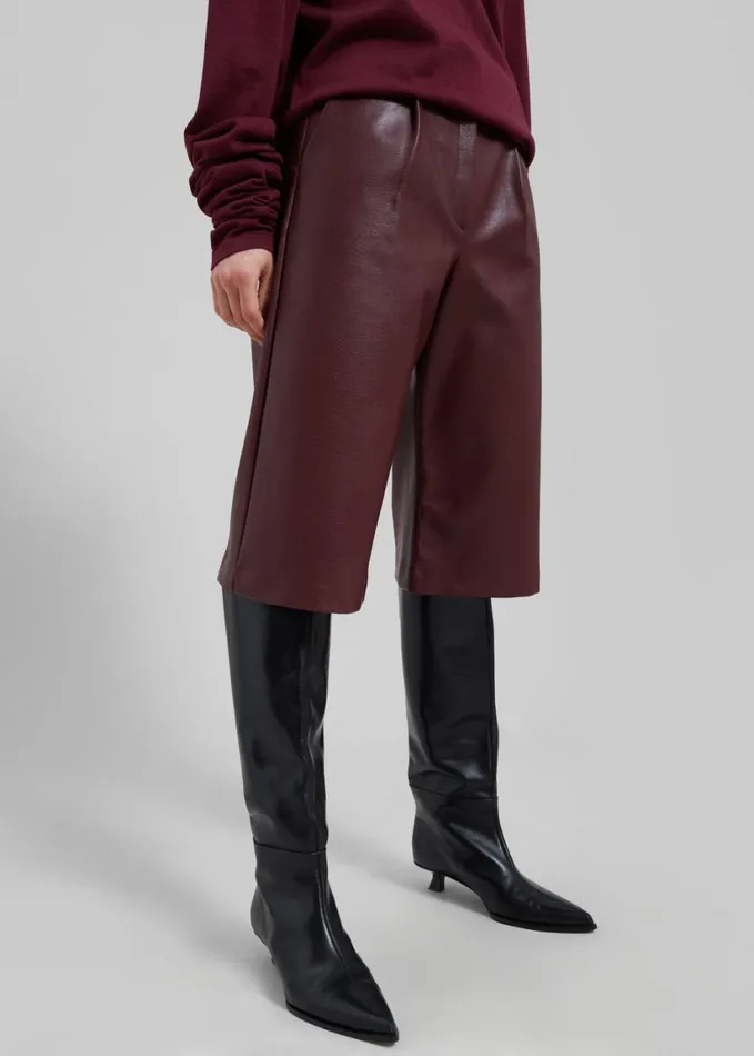 Clothing Women The Frankie Shop Coralie Faux Leather Bermuda Shorts 8211 Burgundy