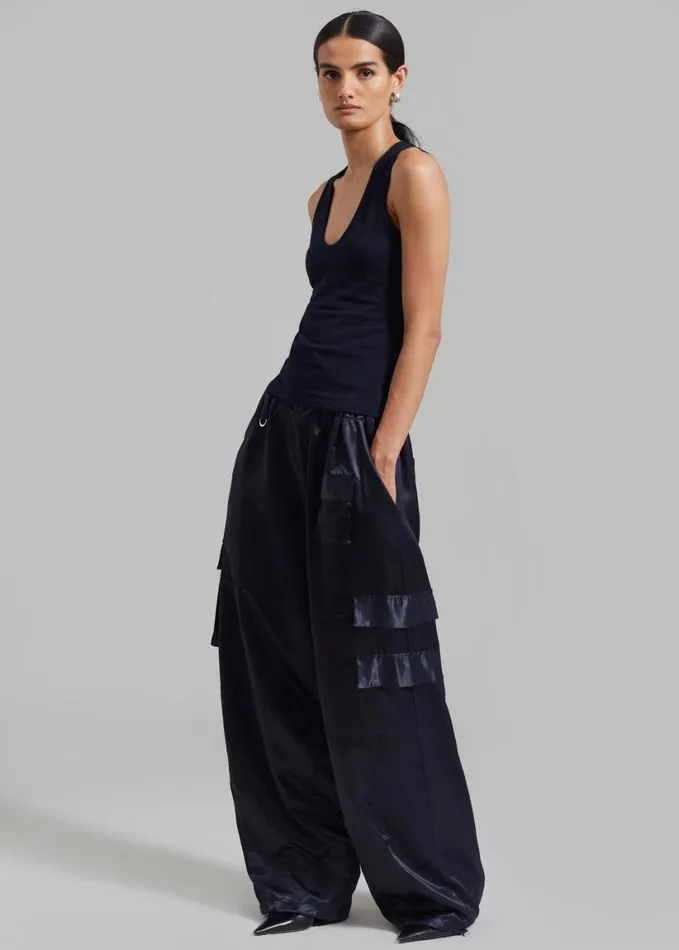 Clothing Women The Frankie Shop Delaney Satin Cargo Pants 8211 Navy