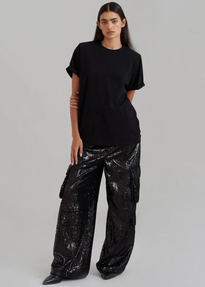Clothing Women The Frankie Shop Donna Oversized Cargo Pants 8211 Black Sequins