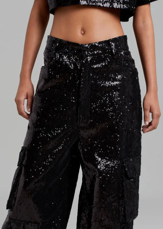 Clothing Women The Frankie Shop Donna Oversized Cargo Pants 8211 Black Sequins