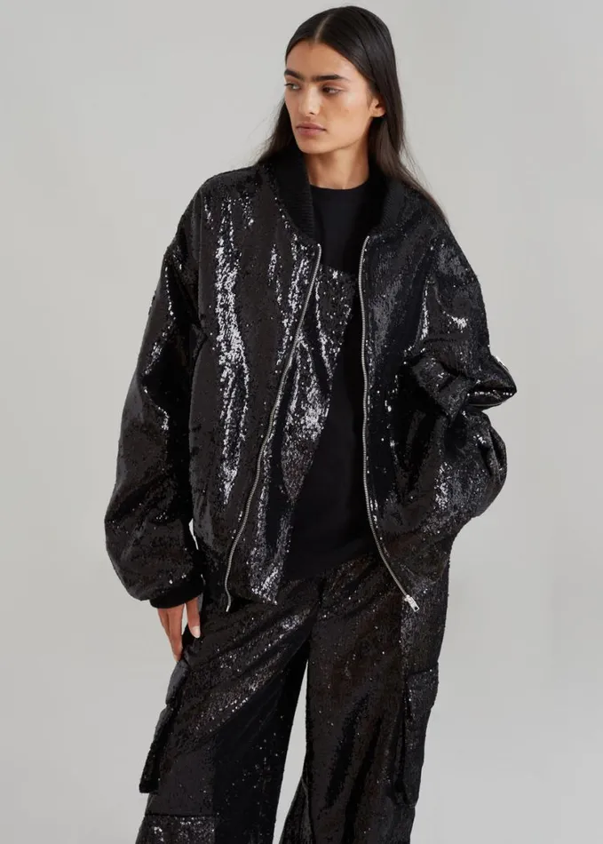Clothing Women The Frankie Shop Donna Oversized Cargo Pants 8211 Black Sequins
