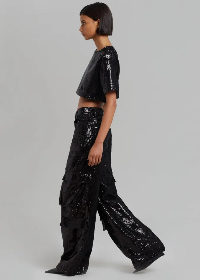 Clothing Women The Frankie Shop Donna Oversized Cargo Pants 8211 Black Sequins