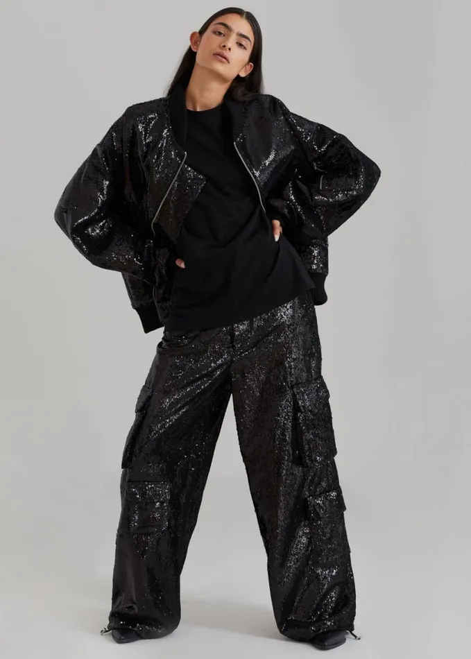 Clothing Women The Frankie Shop Donna Oversized Cargo Pants 8211 Black Sequins