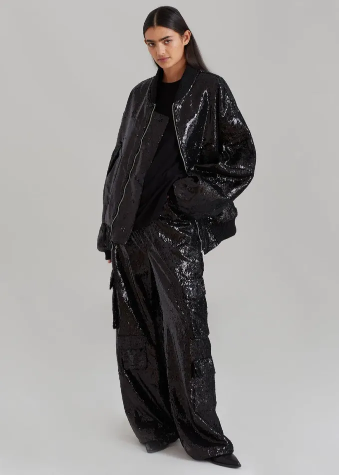 Clothing Women The Frankie Shop Donna Oversized Cargo Pants 8211 Black Sequins