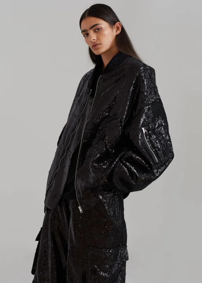Clothing Women The Frankie Shop Donna Oversized Cargo Pants 8211 Black Sequins