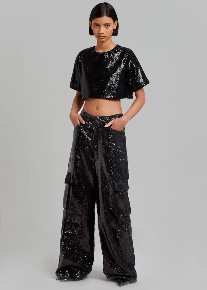 Clothing Women The Frankie Shop Donna Oversized Cargo Pants 8211 Black Sequins