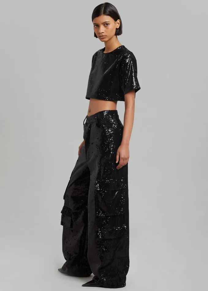 Clothing Women The Frankie Shop Donna Oversized Cargo Pants 8211 Black Sequins