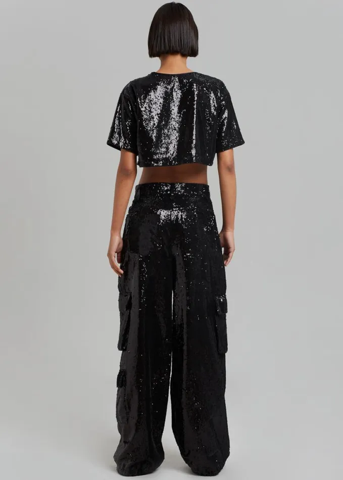 Clothing Women The Frankie Shop Donna Oversized Cargo Pants 8211 Black Sequins