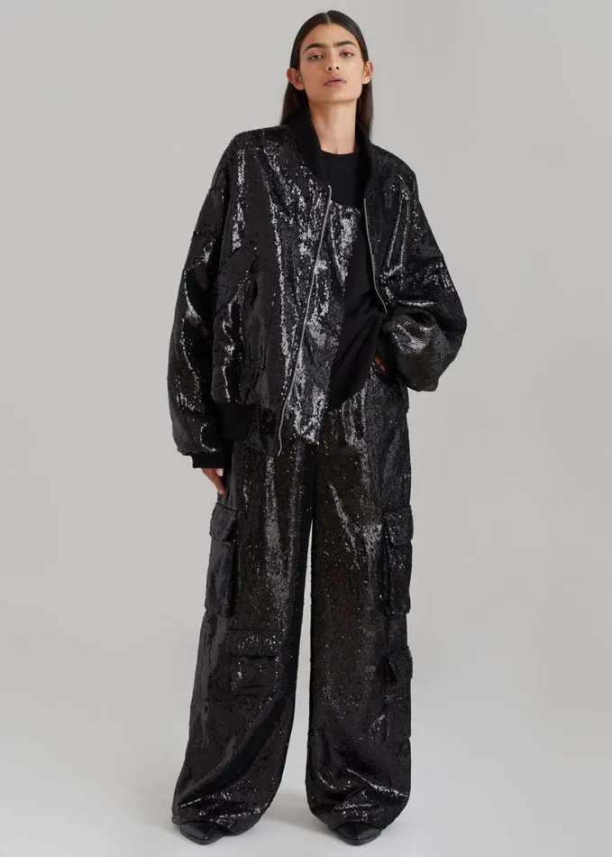 Clothing Women The Frankie Shop Donna Oversized Cargo Pants 8211 Black Sequins